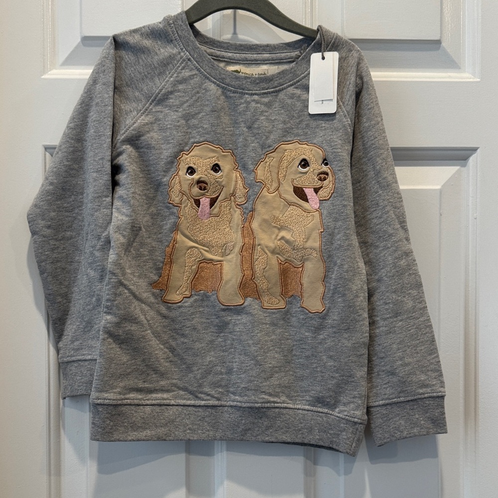Monica + Andy grey crewneck dog patch goldens doodles 4T - Picture 2 of 4